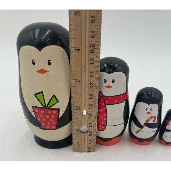 Penguin Nesting Dolls Set Of 5 Hand-Painted Wooden Matryoshka Gift - Picture 3 of 10